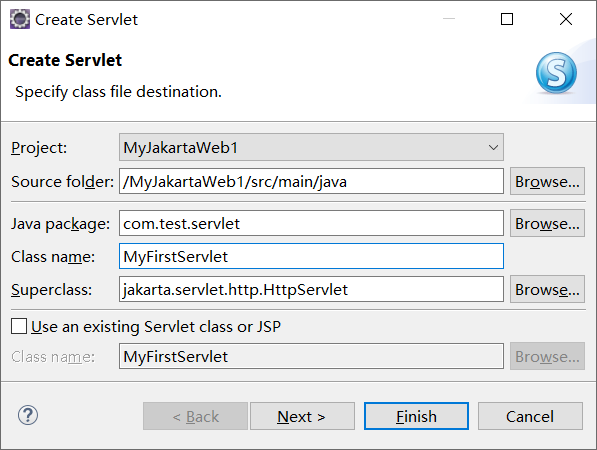 新建Servlet类对话框